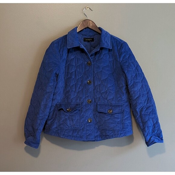 Talbots Size Smail Quilted Corduroy Coat Womens Jacket Blue Button Front Pockets - Picture 1 of 5